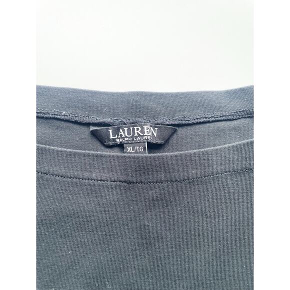 Women's Lauren Ralph Lauren Black Boat Neck Rolled Sleeve T-Shirt Size XL - Picture 2 of 6